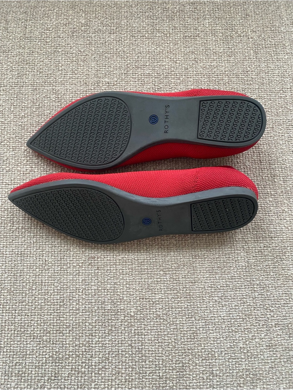Rothy's Red Pointed Knit Flats with Blue Trim - Picture 6 of 6